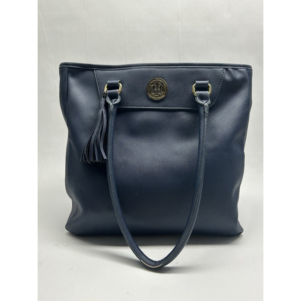 Tommy Hilfiger Womens Purse Tote Shoulder Bag Shopper Handbag Monogram Logo Blue